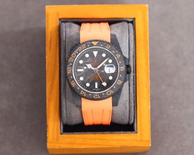 Rolex GMT-Master II replica with black dial Carbon Fiber Case 2836 Movement Orange Strap Watch